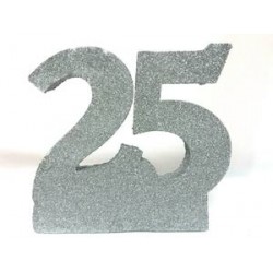 25th Birthday Anniversary Glitter Number Cake Centerpiece Decoration Silver 8 Ct
